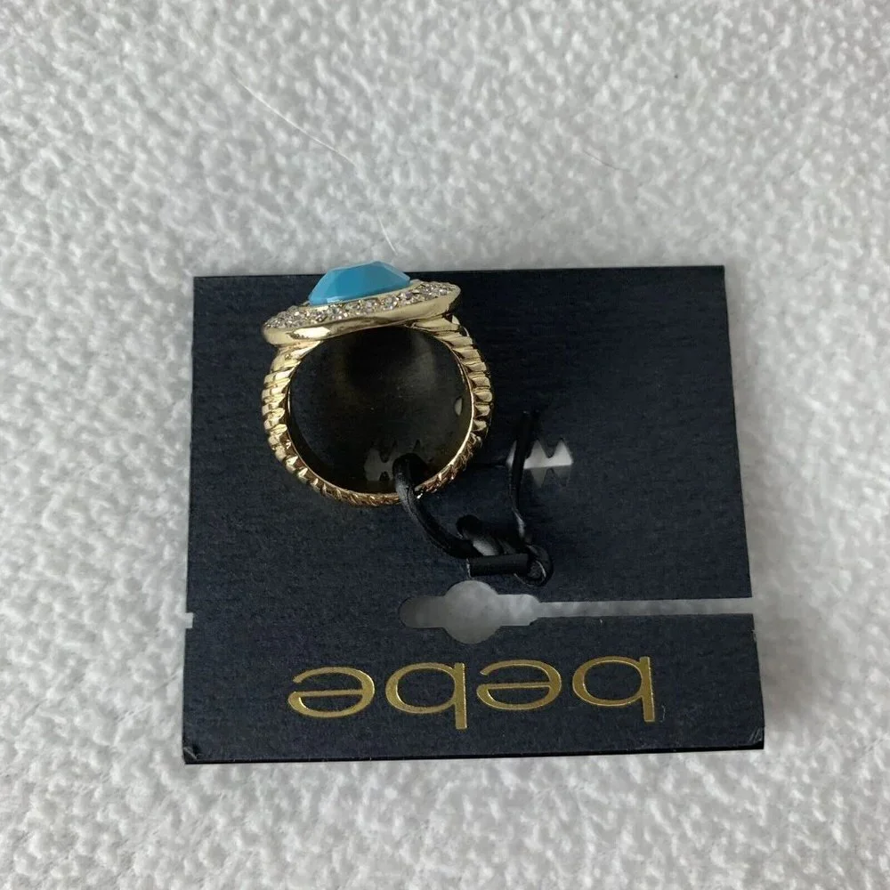bebe Gold Tone Blue Turquoise Ring Cubic Zirconium Size 7 Fashion Ring